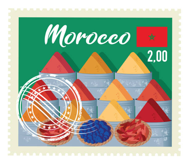 Moroccan market, Marrakesh, Morocco Stamp Vector Moroccan market, Marrakesh, Morocco marrakech stock illustrations