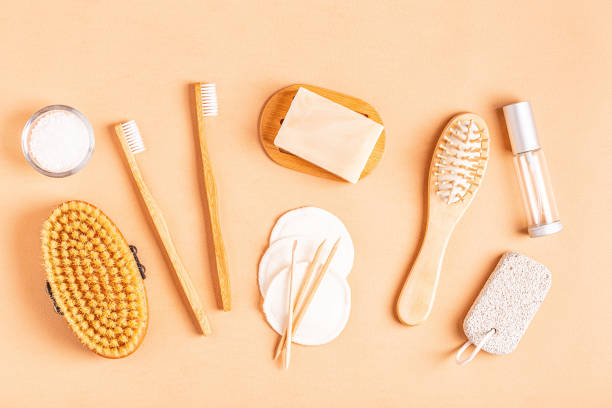 istock Set of bathroom accessories, top view 1187401844