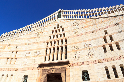 Facade of Basilica Church of the Annunciation in Nazareth, Israel