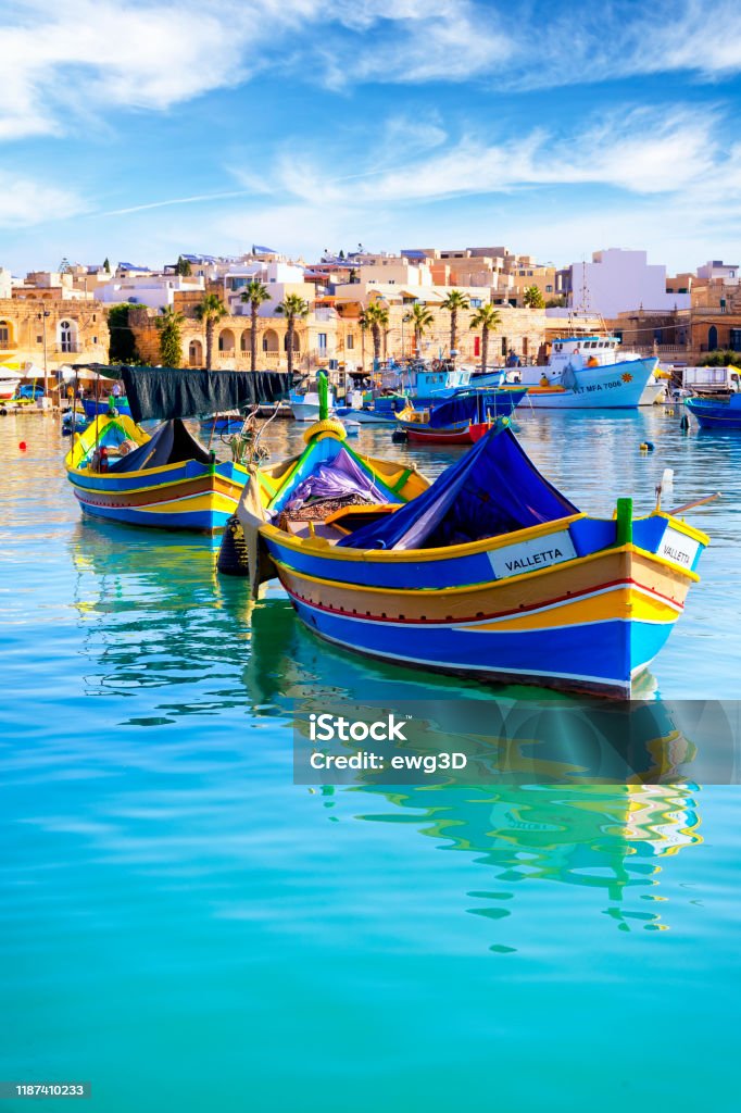 Malta - Mediterranean travel destination, Marsaxlokk Fishing Village Malta Stock Photo