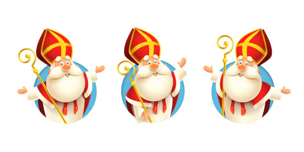 illustrations, cliparts, dessins animés et icônes de ensemble d'autocollants de saint nicholas sinterklaas - illustration de vecteur d'isolement sur le fond transparent - human hand child abstract adult