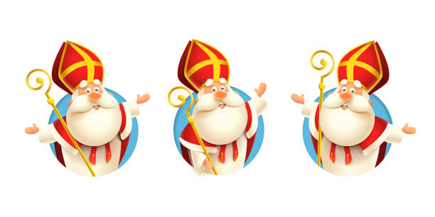 stockillustraties, clipart, cartoons en iconen met saint nicholas sinterklaas stickers set-vector illustratie geïsoleerd op transparante achtergrond - sinterklaas cadeau