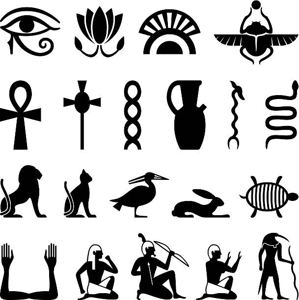 이집트어 기호들 - egyptian culture hieroglyphics human eye symbol stock illustrations