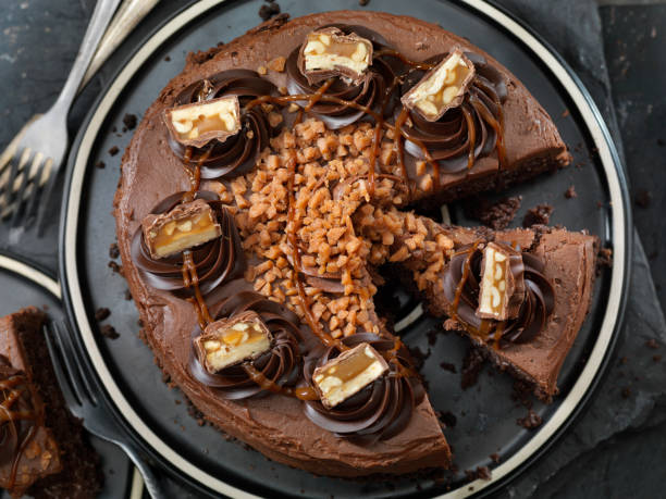 Caramel, Butter Toffee Crunch Chocolate Cake with Candy Bar Pieces