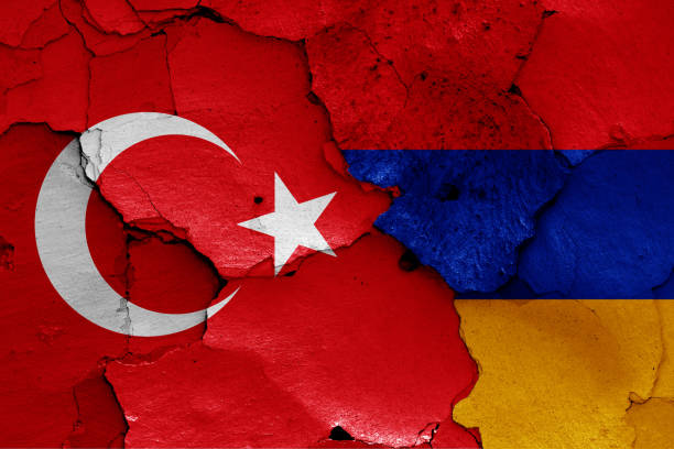 flags of Turkey and Armenia painted on cracked wall flags of Turkey and Armenia painted on cracked wall armenia country stock pictures, royalty-free photos & images