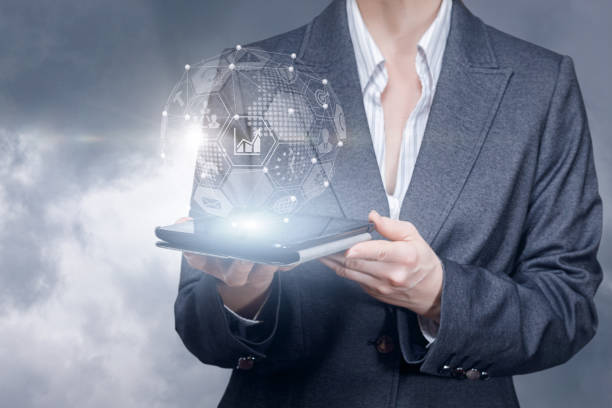 istock Businessman shows global business model . 1187417232