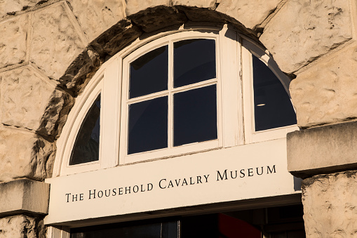 London, UK - February 26th 2019:  The entrance to the Household Cavalry Museum, located at Horse Guards Parade in London, UK.