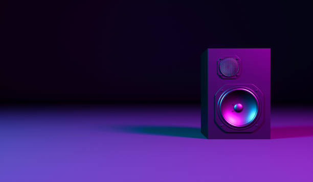 istock black loudspeaker on a black background in neon light 1187420377