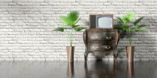 istock retro tv in the old interior with home plants 1187422471