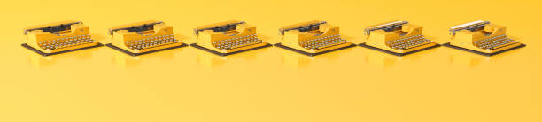 istock yellow typewriters arranged in a row on a yellow background 1187423170