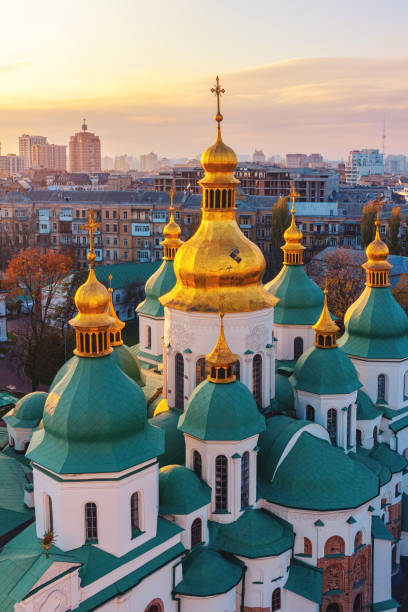 聖索菲亞大教堂，被列入世界遺產名錄，烏克蘭基輔市的主要地標之一。鳥瞰 - kiev 個照片及圖片檔