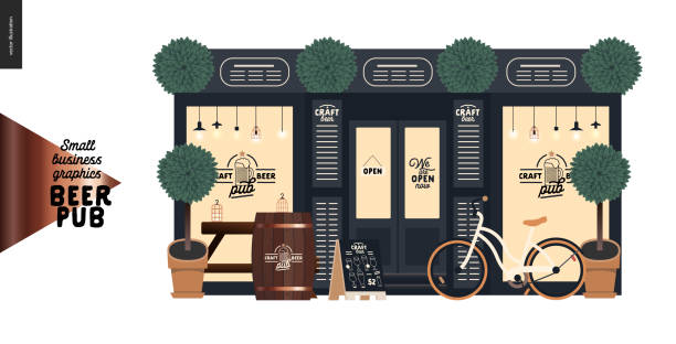 ilustrações de stock, clip art, desenhos animados e ícones de brewery, craft beer pub - small business graphics - a bar facade - fachada loja