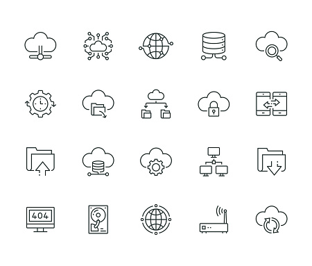 Cloud Data Technology Line Icon Set