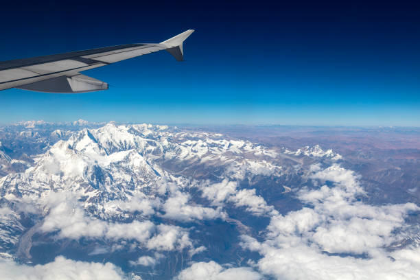 Flight over Himalaya and Mount Everest 8,848 m (29,029 ft), Nepal.