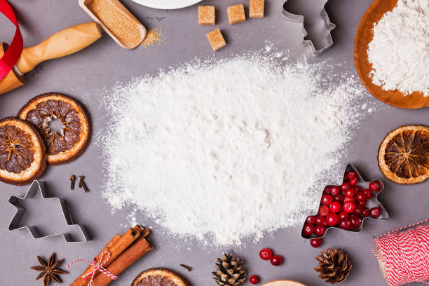 istock Creative composition with spices, items and ingeredients for baking Christmas cookies or gingerbread 1187433881