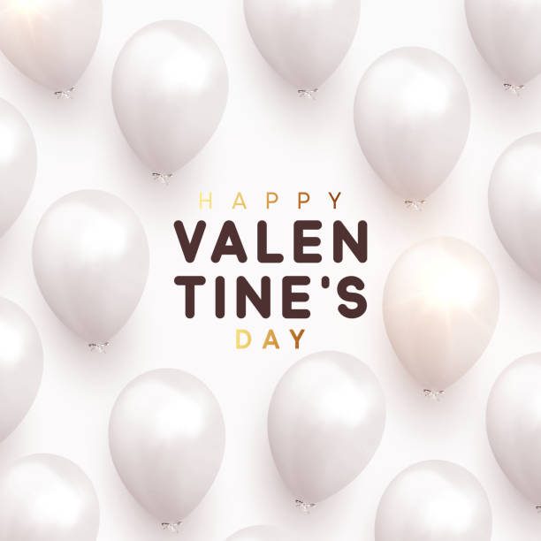 ilustraciones, imágenes clip art, dibujos animados e iconos de stock de feliz fondo del día de san valentín con globos realistas. - mid air balloon gray decoration