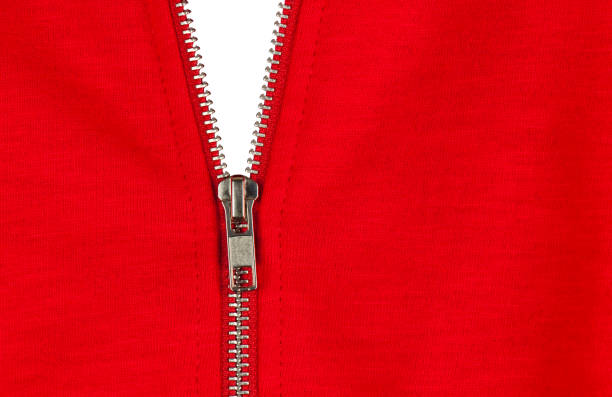 Zippper of a red cotton sweater, white background