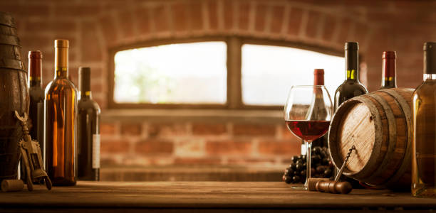 istock Luxury wines and barrel in the cellar 1187451193
