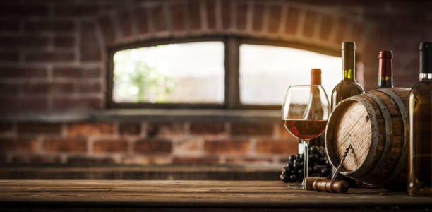 istock Luxury wines and barrel in the cellar 1187452234