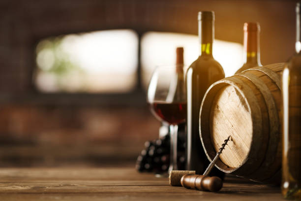 istock Luxury wines and barrel in the cellar 1187452276