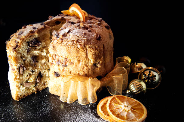 istock Panettone gourmet on black background 1187452428