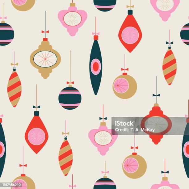 Christmas Ornament Seamless Pattern Vintage Christmas Decorations Vintage Color Scheme Stock Illustration - Download Image Now