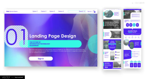 landing page design von der website. web-ui-ux-design. - user experience fotos stock-grafiken, -clipart, -cartoons und -symbole