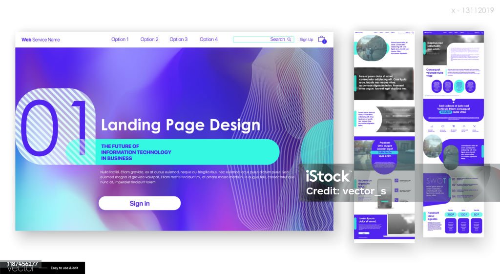 Landing Page Design from Website. Web UI UX Design. Landing Page Design from Website. Web UI UX Design. Business Social Economy Blog, Services, Products Company, Corporate User Interface Template Template stock vector