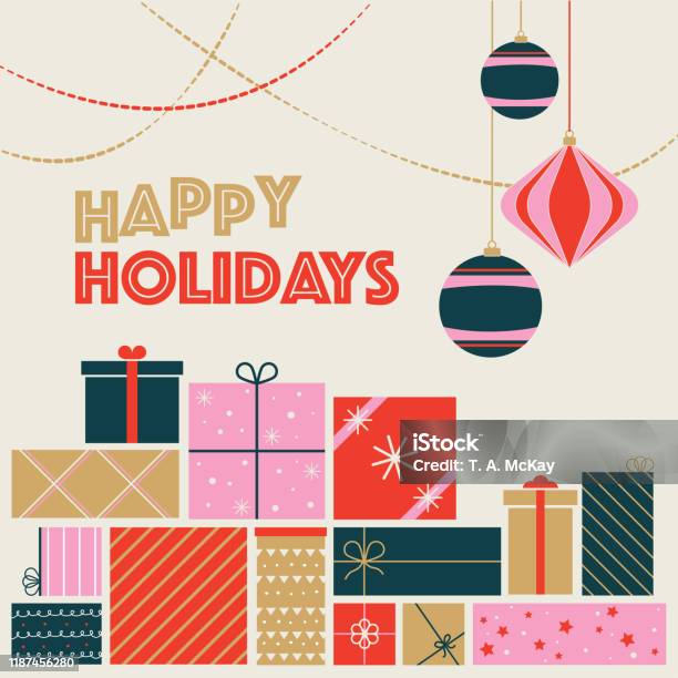 ハッピーホリデー ポストカード クリスマスカード - クリスマスのベクターアート素材や画像を多数ご用意 - クリスマス, 贈り物, 祭日