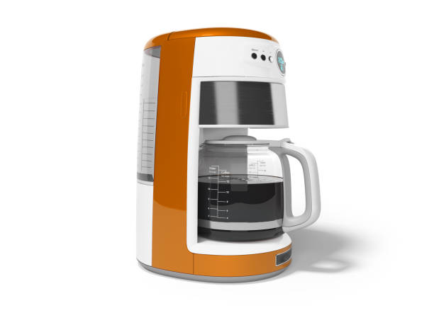 istock Orange drip coffee maker with kettle of glass 3d render illustration on white background with shadow 1187458108