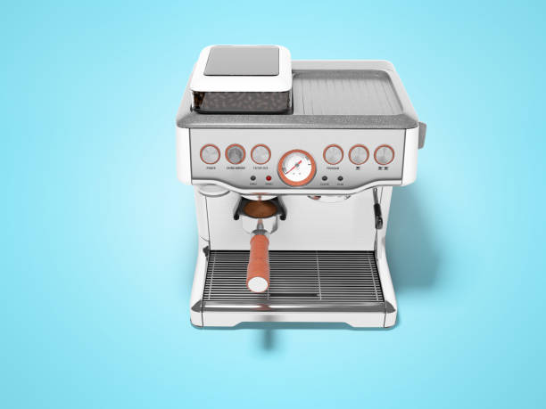 istock Carob espresso coffee maker with capacity for coffee 3d render illustration on blue background with shadow 1187458384