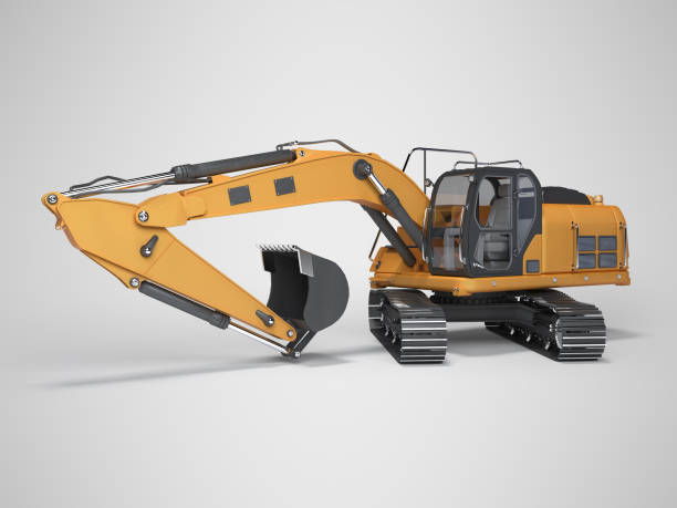 istock Concept hydraulic excavator with backhoe detailed 3d rendering on gray background with shadow 1187460184