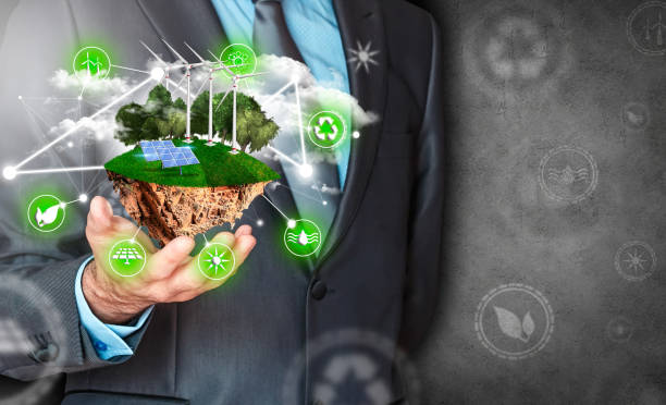 istock Businessman in energy efficiency concept. 1187467139