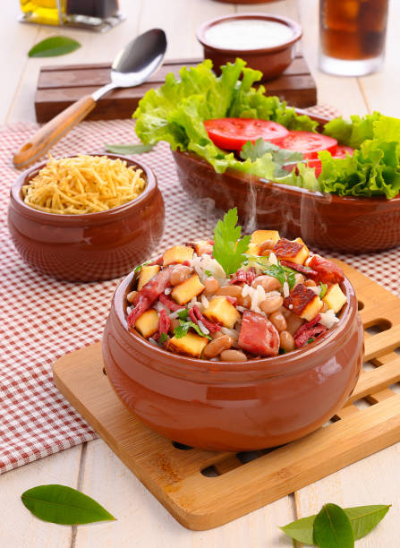 Baião de Dois - Brazilian Traditional Food - (Sausage, curd cheese, dried beef and rice) stock photo