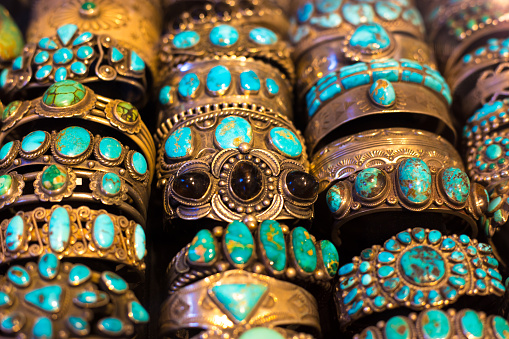 Vintage Native American turquoise and silver bracelets (close-up)