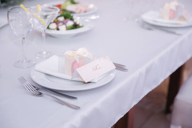 istock Table appointsment in restaurant. Wedding decoration in pink style 1187473556