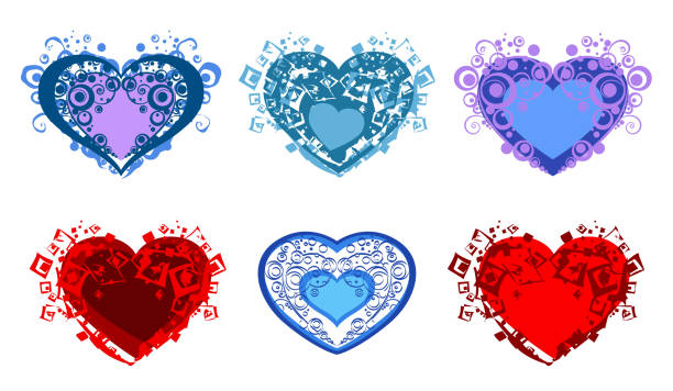 verziertes herzset - ornate swirl heart shape beautiful stock-grafiken, -clipart, -cartoons und -symbole