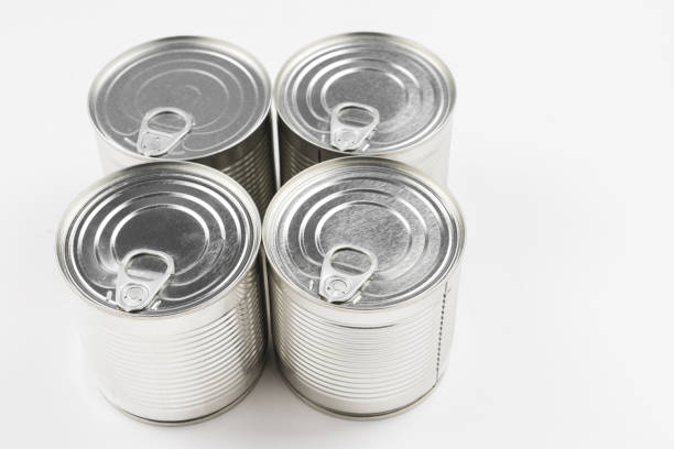 istock Group of silver canned food on white background. 1187486535
