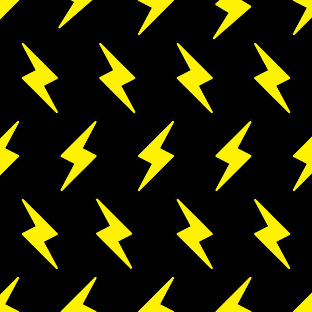 Vector illustration of yellow lightning bolts in a repeating pattern against a black background.