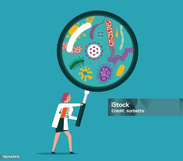 Magnifying Lens Viruses Stock Illustration - Download Image Now - Bacterium, Infectious Disease, Cancer - Illness