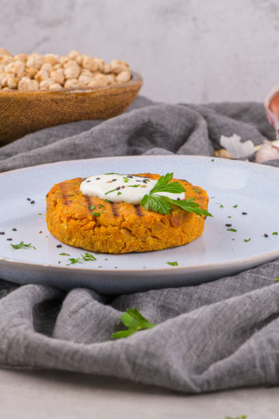 istock Grilled veggie burgers with chickpeas and vegetables 1187497431