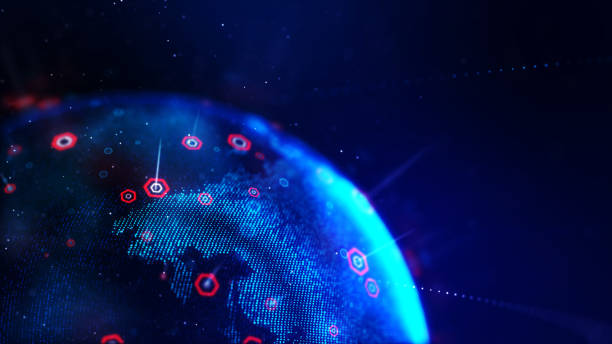 istock Abstract background dot blue world map with hexagon shape for a cyber futuristic concept shallow depth of field 1187501400