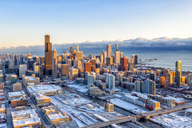 Chicago at Dawn after Snowfall