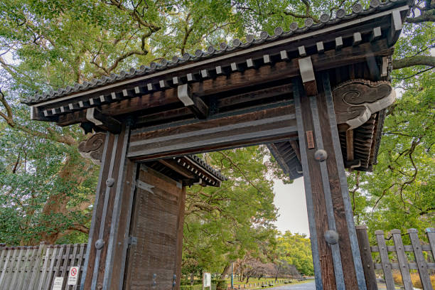 Kyoto, Kyoto, Japan - January 9 2019 : Shimotachiuri Gomon Gate of the Kyoto Imperial Palace. The Imperial Palace has been officially located in this area since the final abandonment of the Heian Palace in late 12th century.