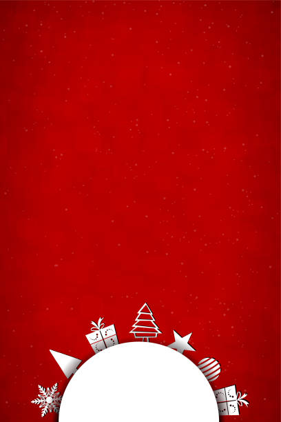 istock A vertical vector illustration of a creative bright red color xmas background with a semi circle patch and white colored Christmas tree and ornaments arranged over it 1187531976