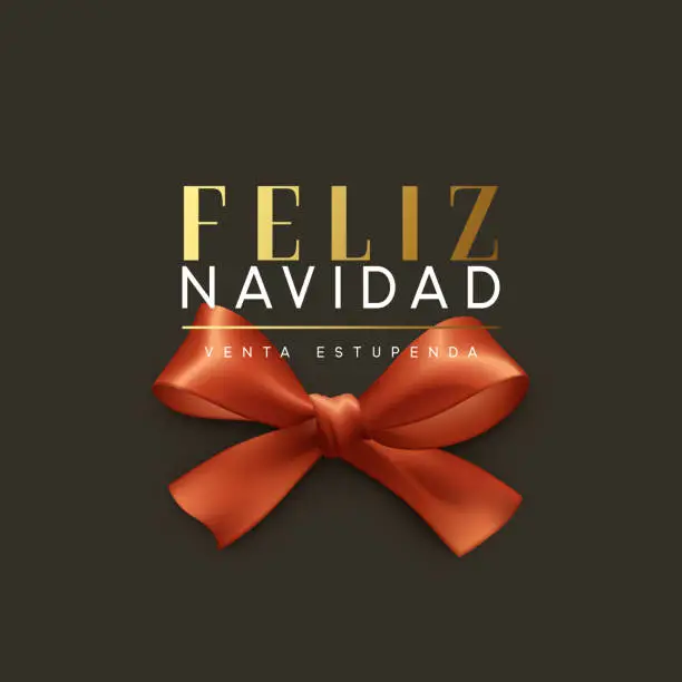 Vector illustration of Christmas banner, poster, logo. Luxury gold lettering Spanish text Feliz Navidad.