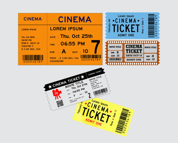 illustrazioni stock, clip art, cartoni animati e icone di tendenza di set di biglietti cinematografici in vari colori. - ticket movie theater movie movie ticket