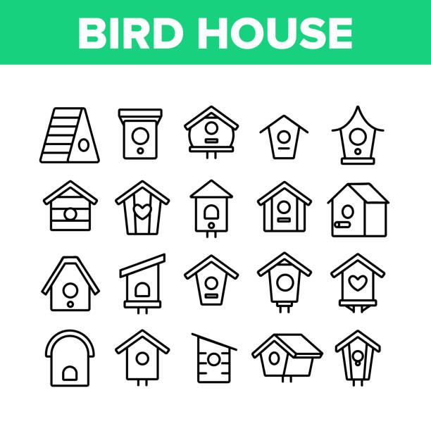 птица дом коллекция элементы иконы установить вектор - birdhouse stock illustrations