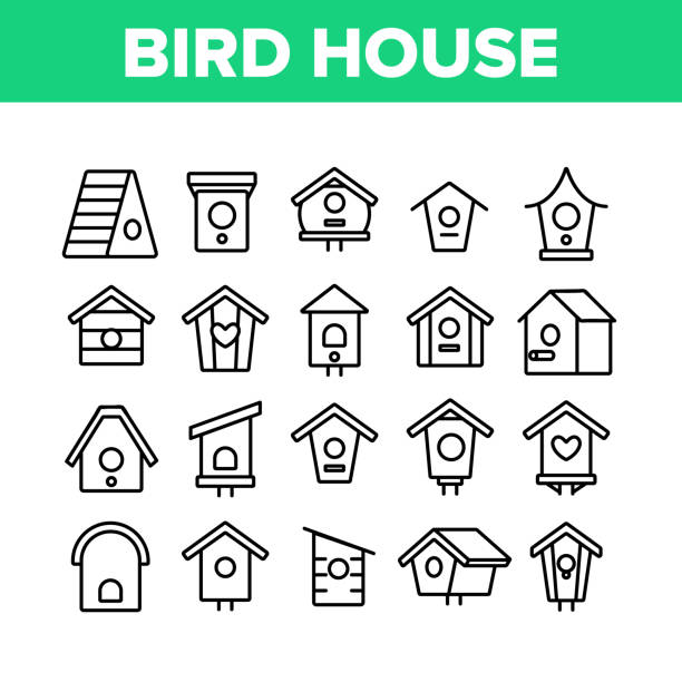 Bird House Collection Elements Icons Set Vector Bird House Collection Elements Icons Set Vector Thin Line. Different Style Wooden Bird House, Shelter For Nestling On Tree Concept Linear Pictograms. Monochrome Contour Illustrations nesting box stock illustrations