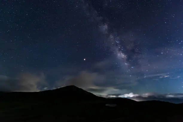 A starry sky over the Milky Way, Kusasenri, Aso, Kumamoto, Japan